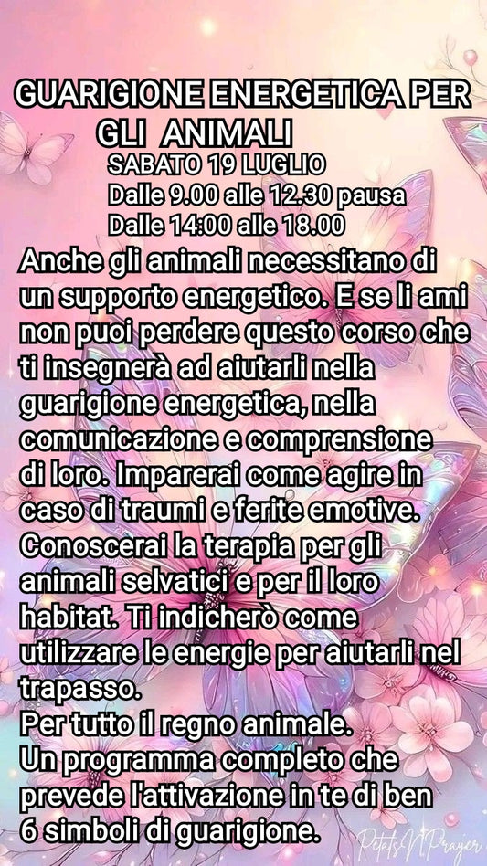 CORSO GUARIGIONE ENERGETICA PER GLI ANIMALI. 19 Luglio